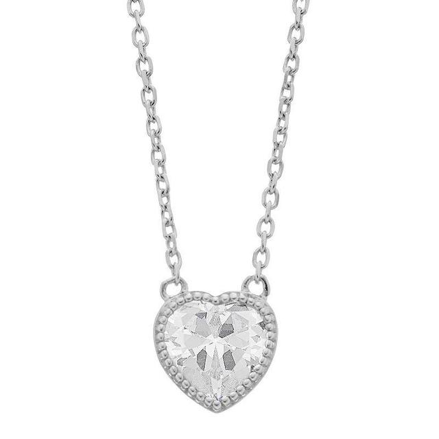 Rosabella Sterling Silver Cubic Zirconia Faceted Heart Halo Link Necklace, Womens Product Image