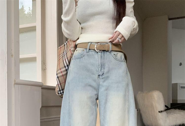 High Waist Washed Wide Leg Jeans Product Image