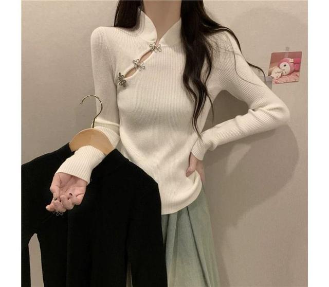 Mock Neck Plain Ribbed Sweater Product Image