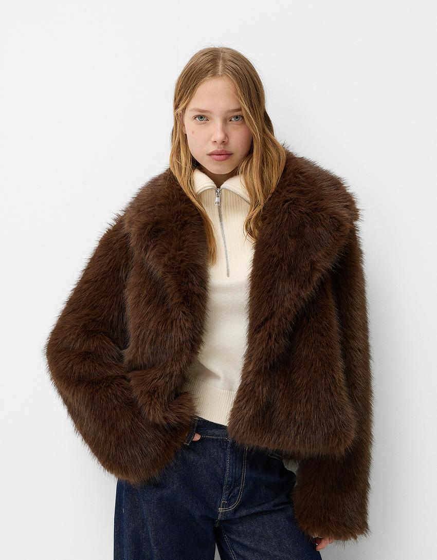 Faux fur jacket with lapel collar product image