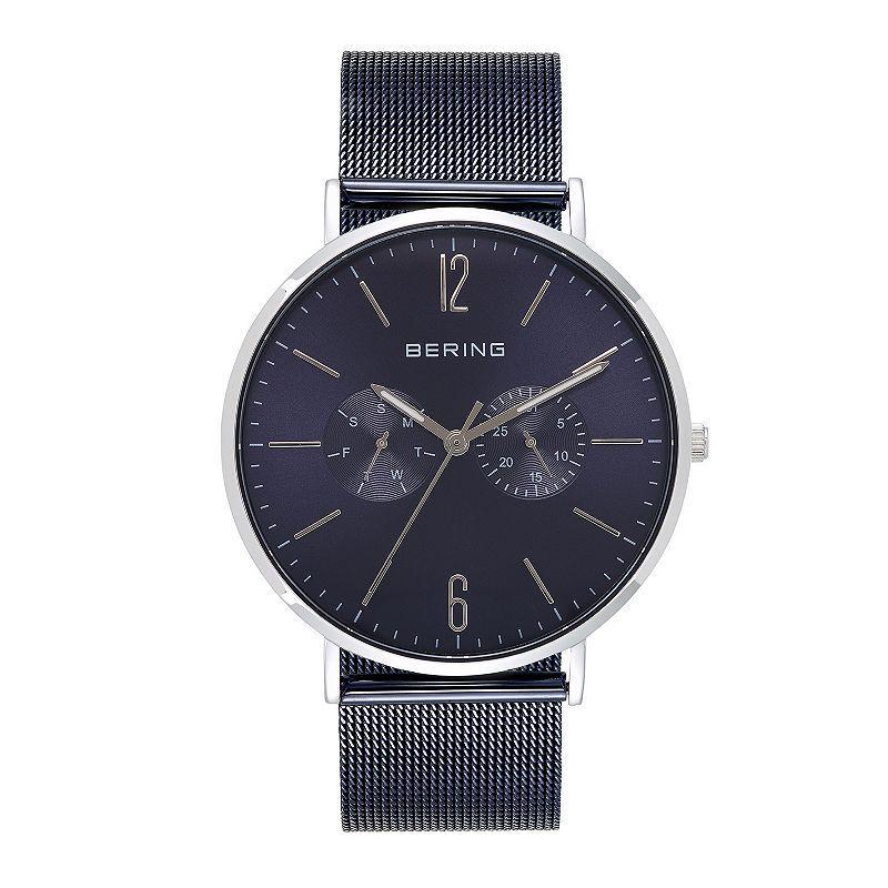 Bering Mens Multi-Function Blue Stainless Steel Mesh Bracelet Watch 40mm Product Image