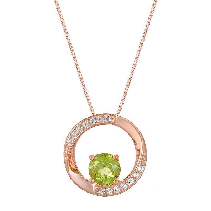 Gemminded 18k Rose Gold Plated Sterling Silver Peridot & White Topaz Circle Pendant Necklace, Womens Pink Tone Product Image