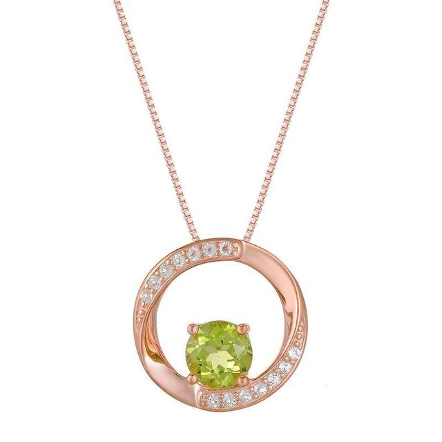 Gemminded 18k Rose Gold Plated Sterling Silver Peridot & White Topaz Circle Pendant Necklace, Womens Pink Tone Product Image