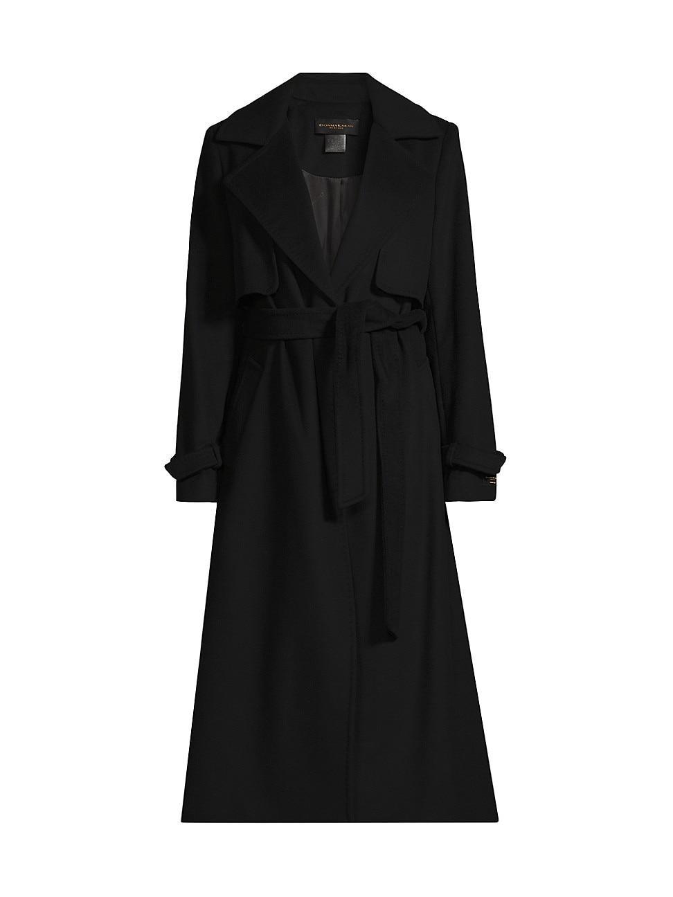 Womens Wool-Blend Tie-Waist Long Coat Product Image