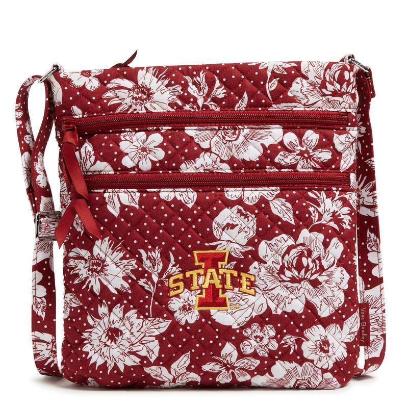 Vera Bradley Collegiate Triple Zip Hipster Crossbody Bag Women in Cardinal/White Rain Garden with Iowa State University Red/White Product Image