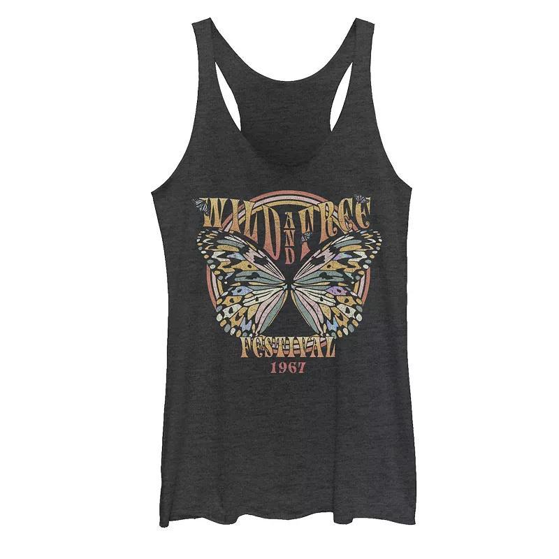 Juniors Wild And Free Festival Butterfly Tank Top, Girls Black Grey Product Image