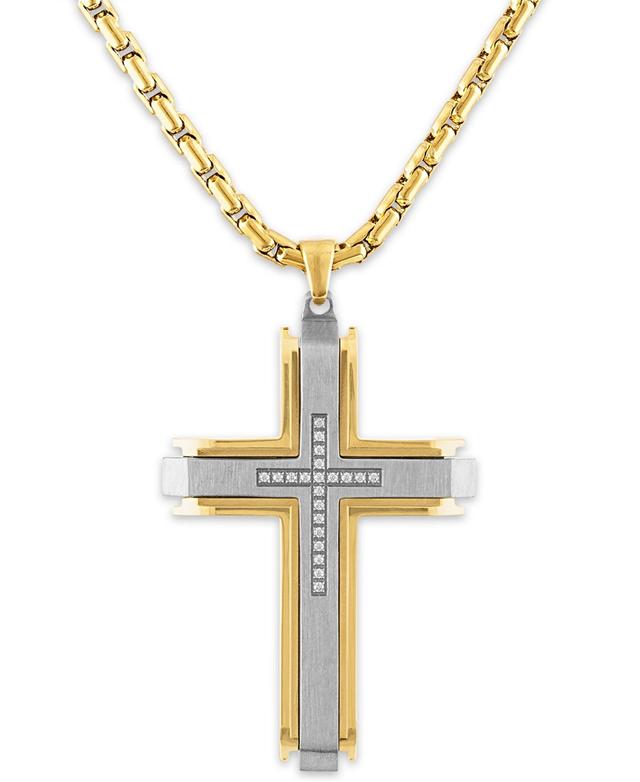 Mens 1/10 Carat Diamond Cross Pendant 22 Chain in Stainless Steel and Gold Tone Ion Plating Product Image