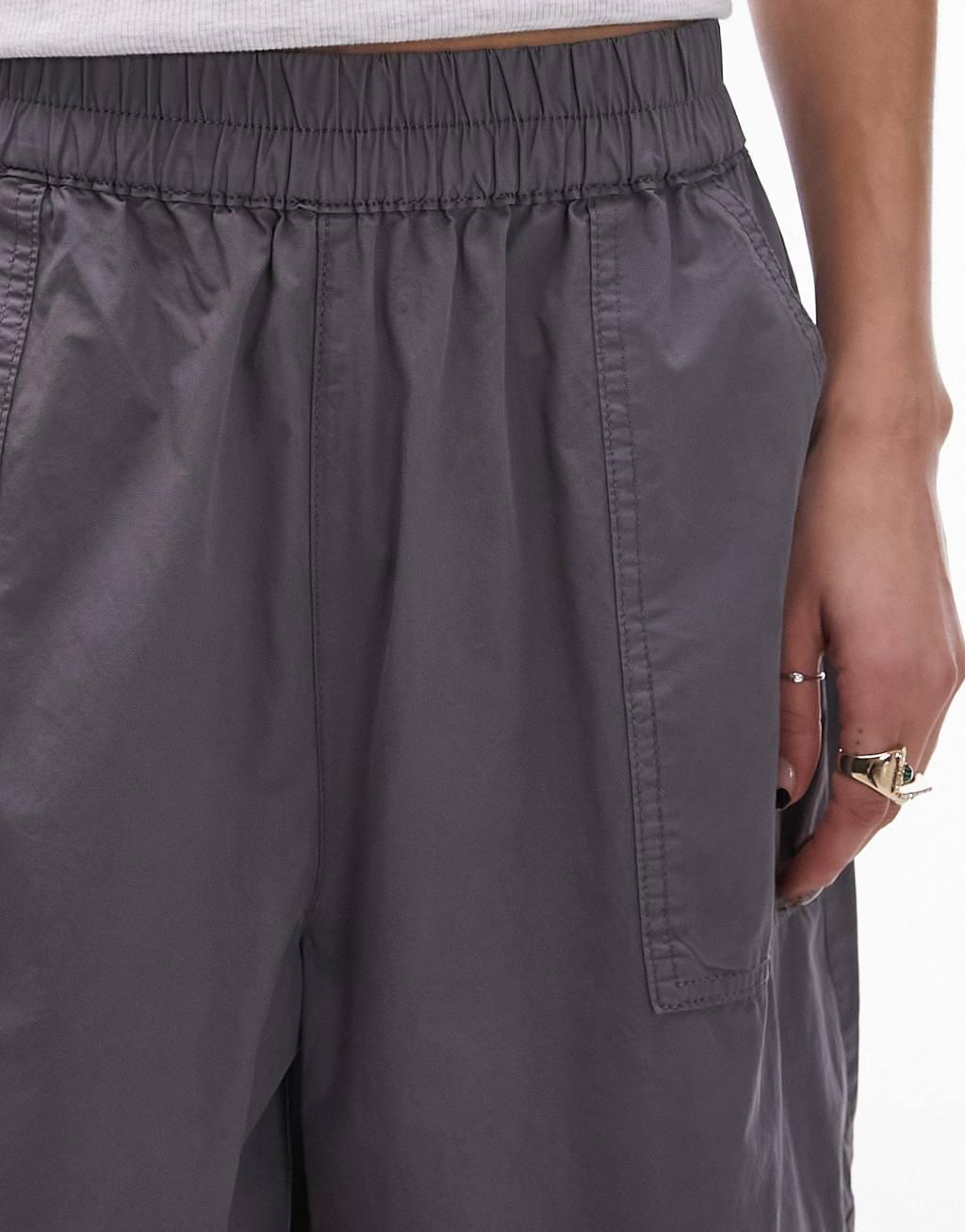 Topshop pull on wide leg pants with cargo pockets in charcoal Product Image