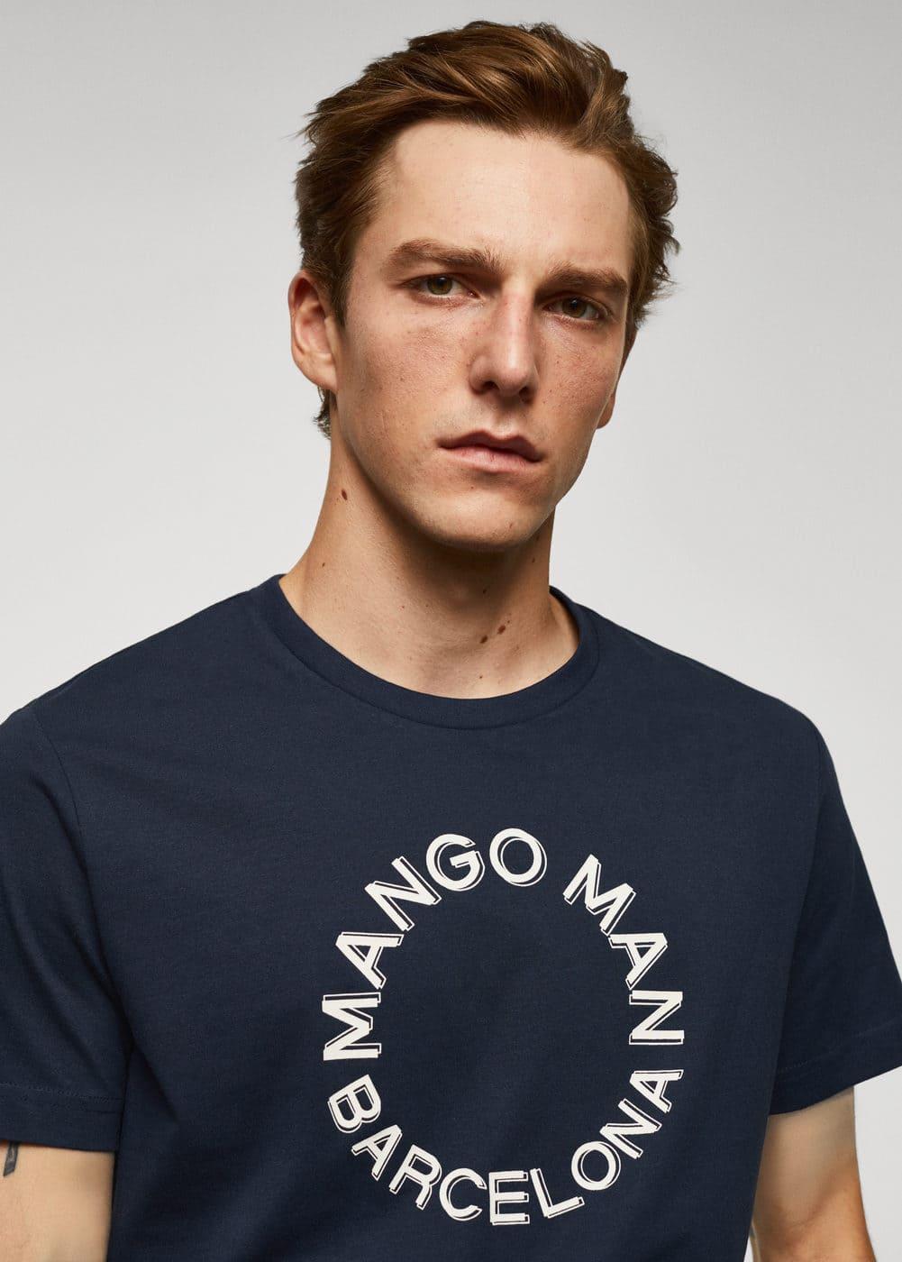 MANGO MAN - 100% cotton logo t-shirt navy - M - Men Product Image