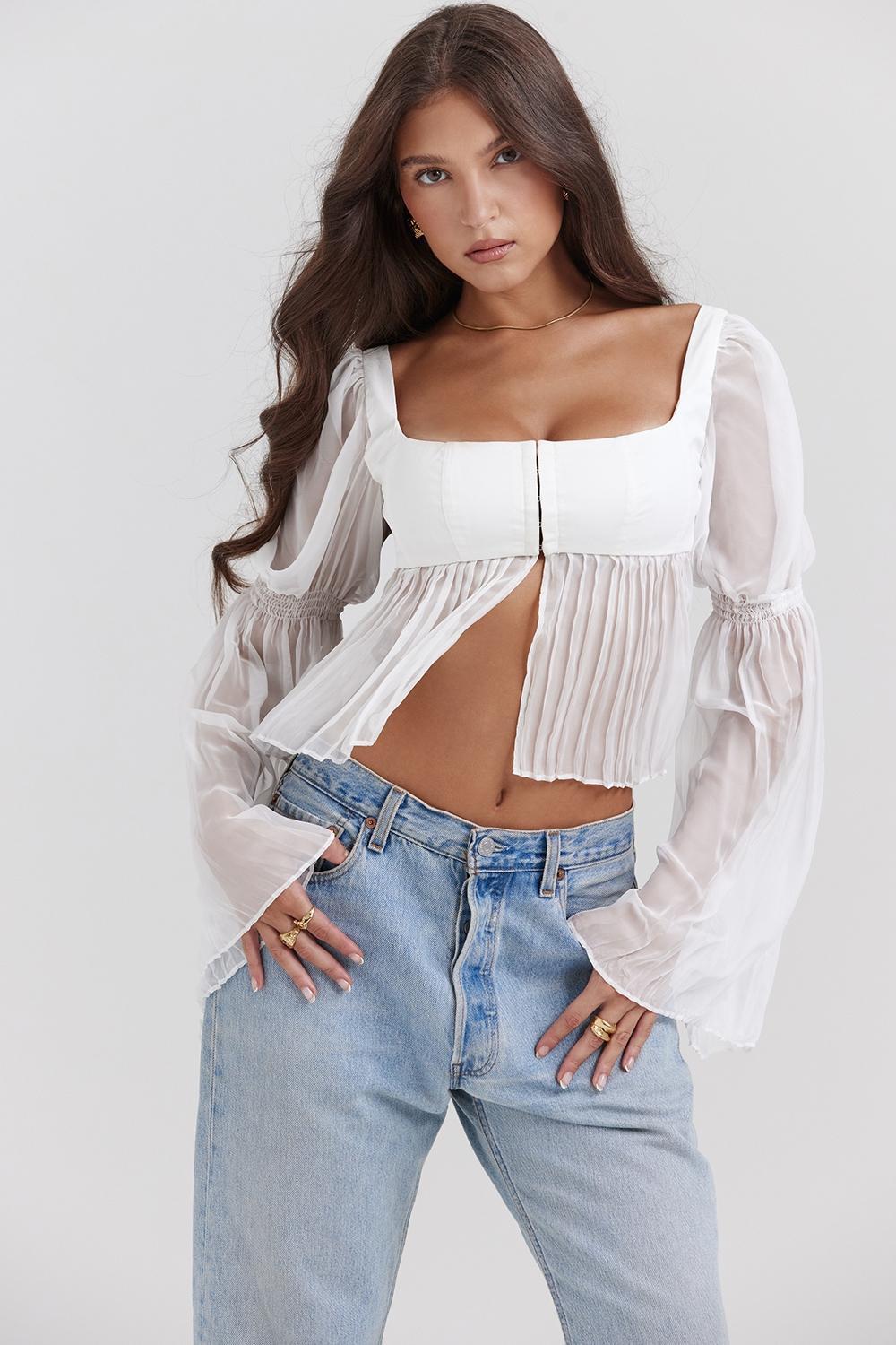 Lucie White Pleated Top Product Image