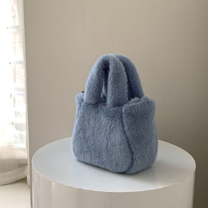 Top Handle Plain Fleece Crossbody Bag Product Image