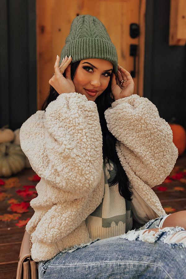 Snowfall Feels Cable Knit Beanie In Green Product Image