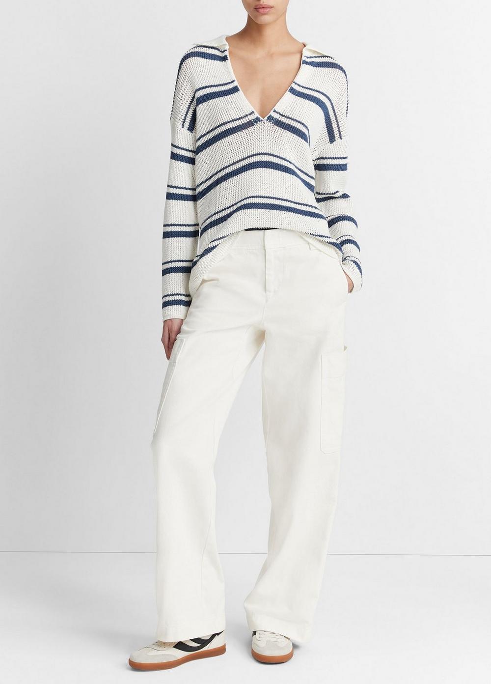 Striped Rack-Ribbed Cotton Pullover Product Image