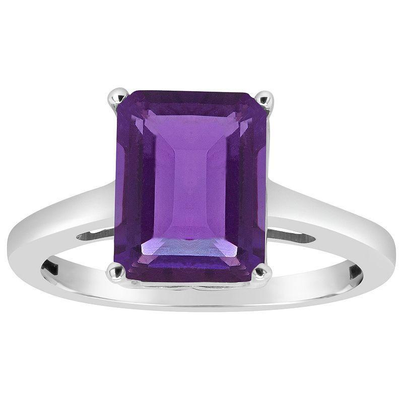 Alyson Layne 14k Gold Emerald Cut Amethyst Solitaire Ring, Womens 14k White Gold Product Image