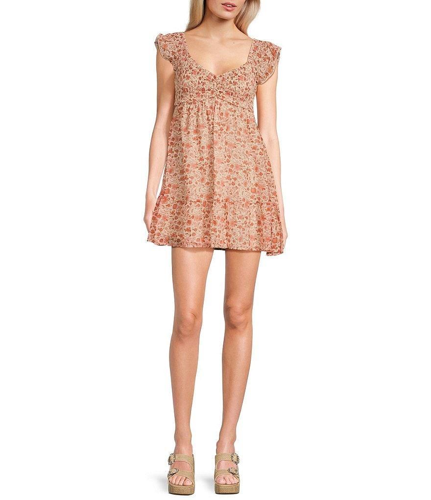 Allison & Kelly Sleeveless Flutter V-Neck Smock Babydoll Printed Dress Product Image