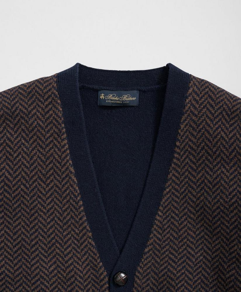 Merino Wool V-Neck Cardigan with Herringbone Jacquard Motif product image