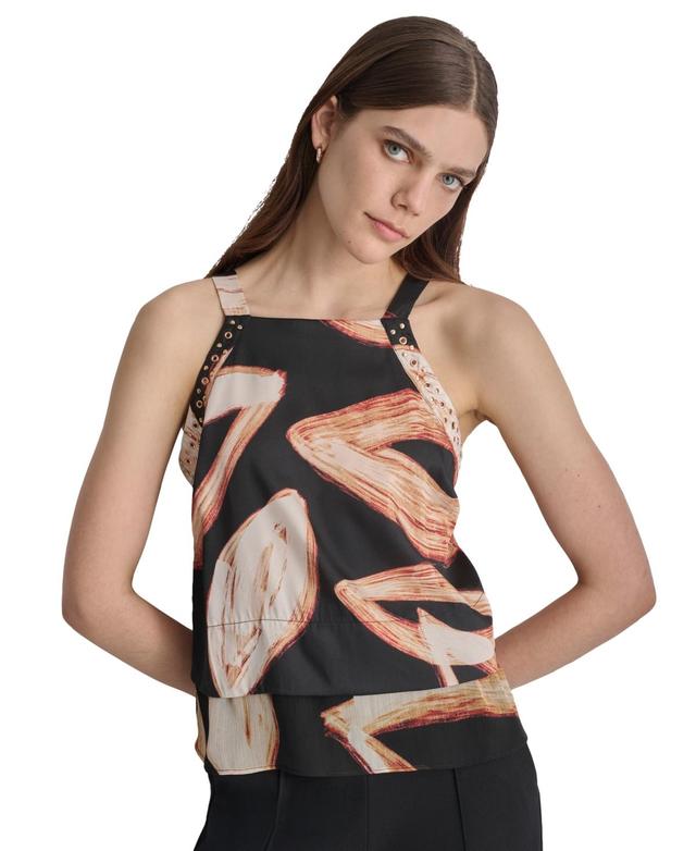 Dkny Womens Printed Square Neck Sleeveless Top Product Image