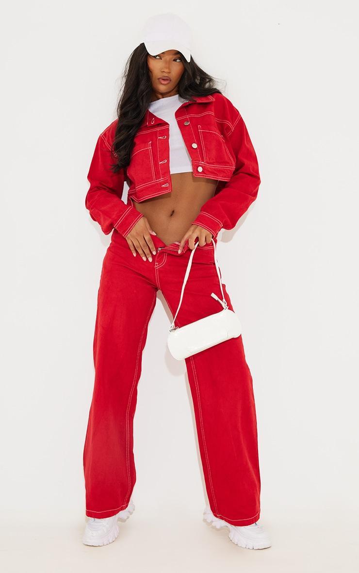 Red With Contrast Stitch Wide Leg Jean Product Image