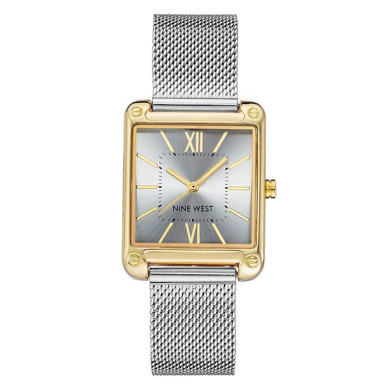 Nine West Womens Two Tone Rectangle Dial Dress Watch Gold Tone Product Image