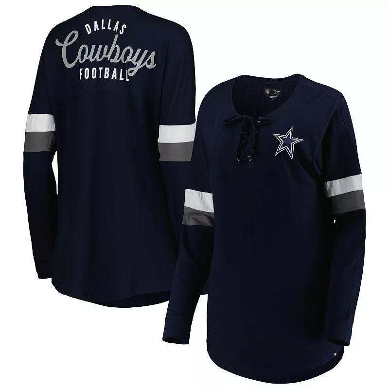 Womens New Era Navy Dallas Cowboys Athletic Varsity Lace-Up Long Sleeve T-shirt Product Image