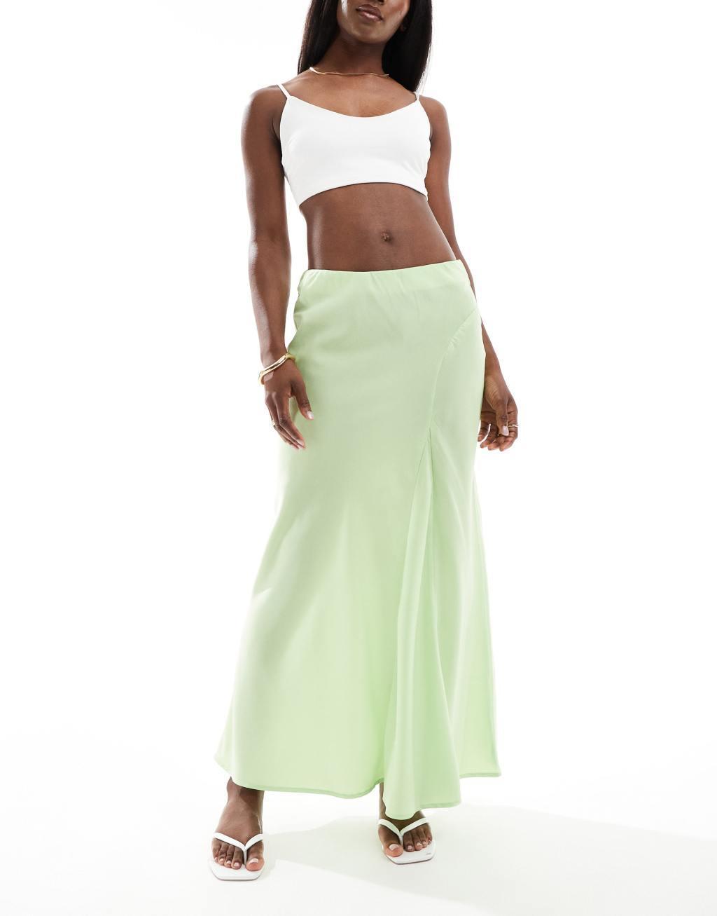 Vero Moda seam detail fluid maxi skirt in lime green Product Image