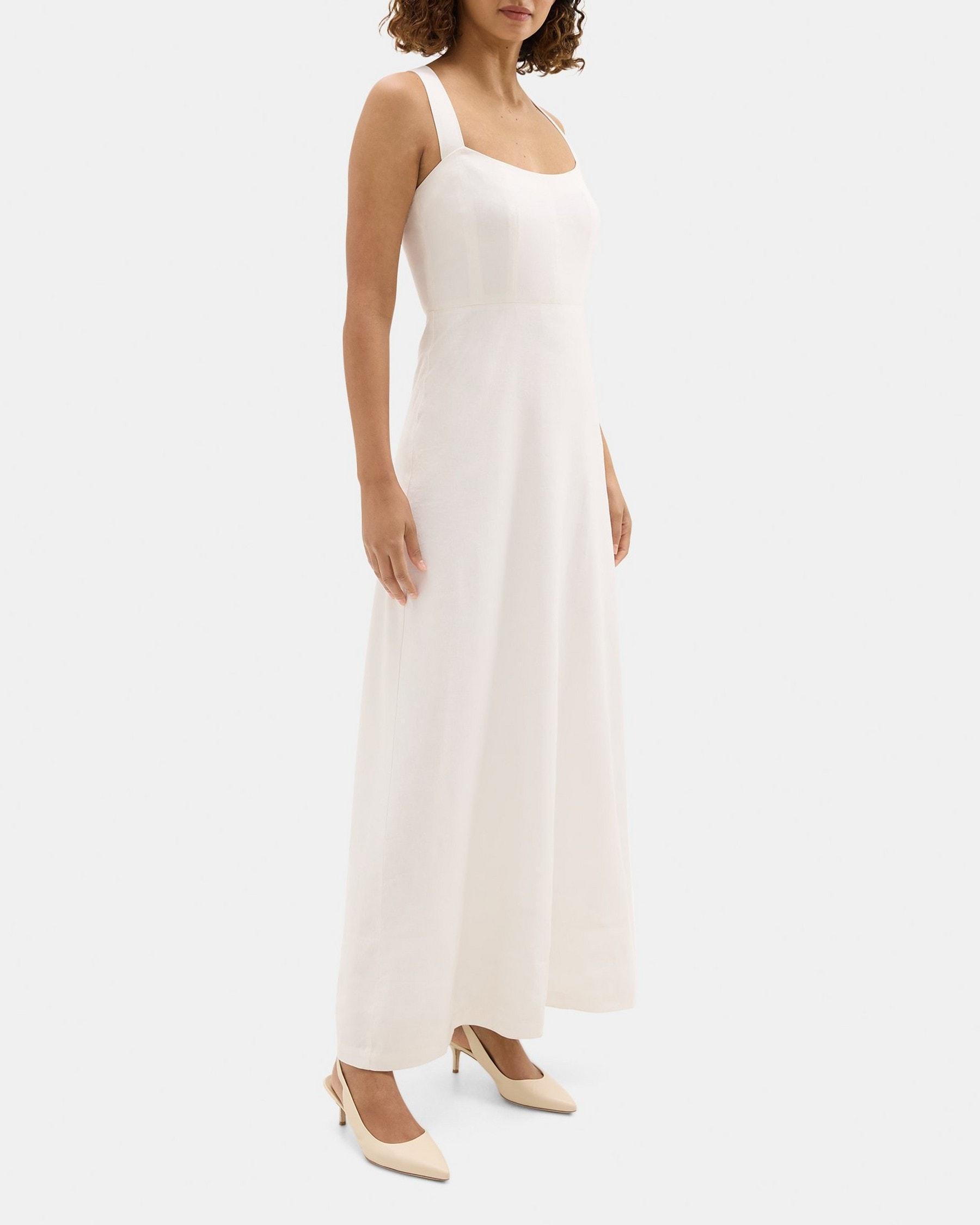 Cross Back Maxi Dress in Stretch Linen-Blend Product Image