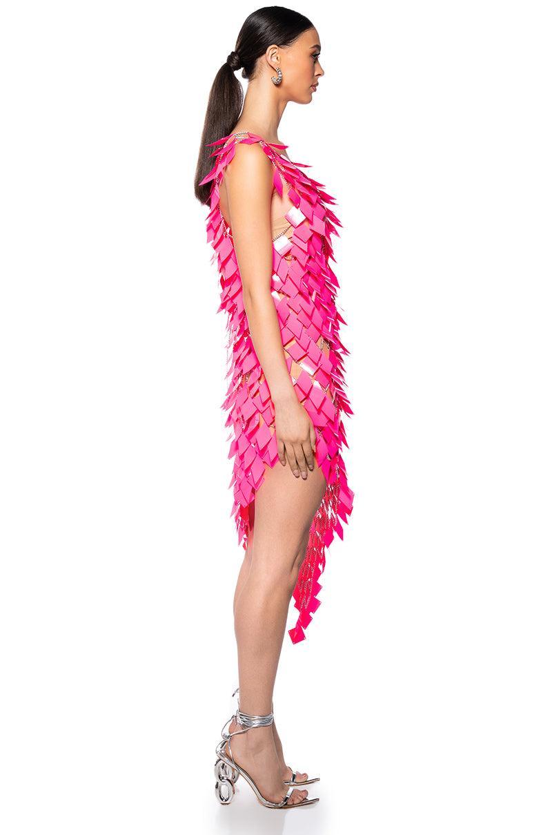 ITS A PARTY SEQUIN CHAIN MINI DRESS IN FUCHSIA Product Image