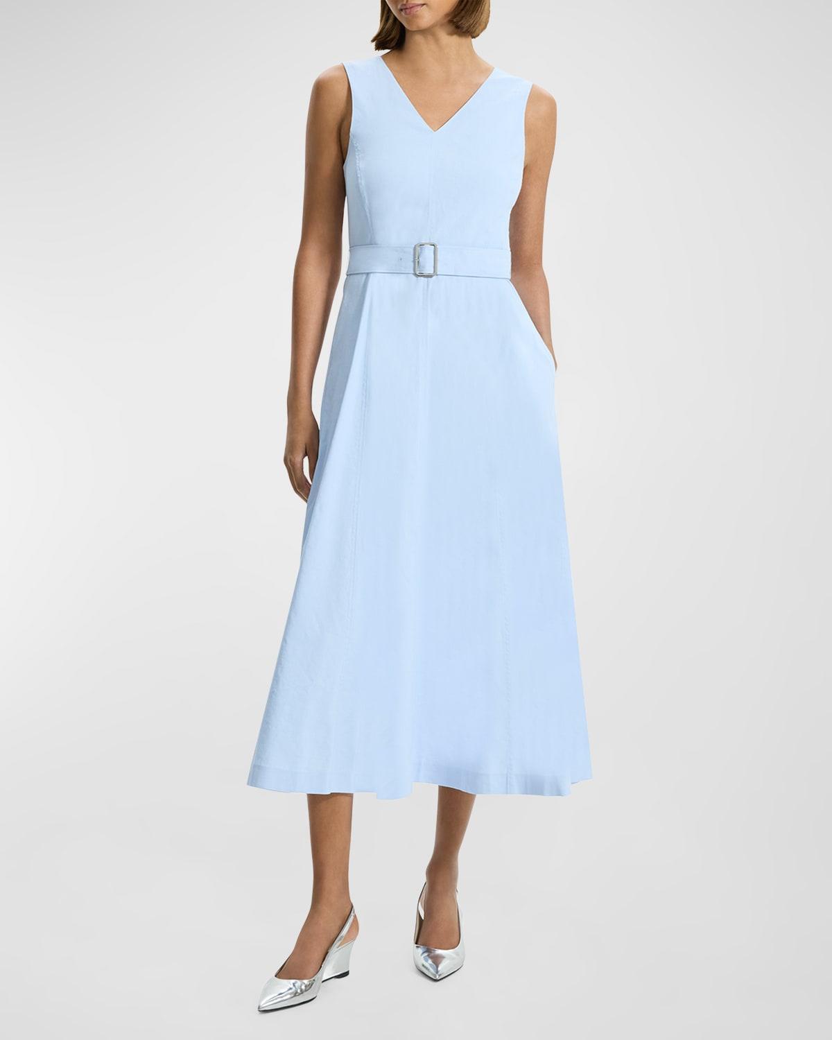 V-Neck Sleeveless Belted Midi Dress Product Image