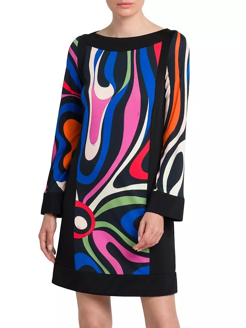 Printed Long-Sleeve Shift Dress Product Image