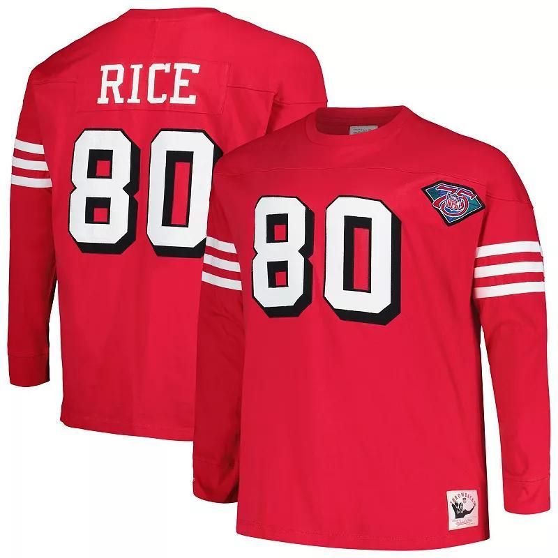 Mens Mitchell & Ness Jerry Rice Scarlet San Francisco 49ers Big & Tall Cut & Sew Player Name & Number Long Sleeve T-Shirt Product Image