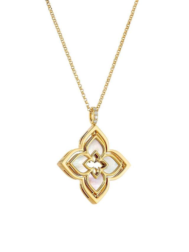 Womens Venetian Princess 18K Yellow Gold, Mother-Of-Pearl & 0.12 TCW Diamond Pirouette Flower Pendant Necklace Product Image