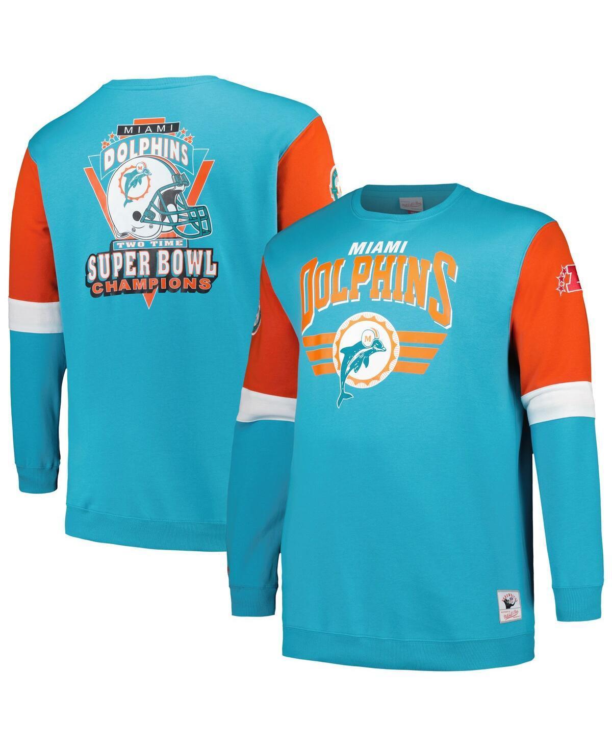 Mens Mitchell & Ness Aqua Miami Dolphins Big and Tall Fleece Pullover Sweatshirt Product Image