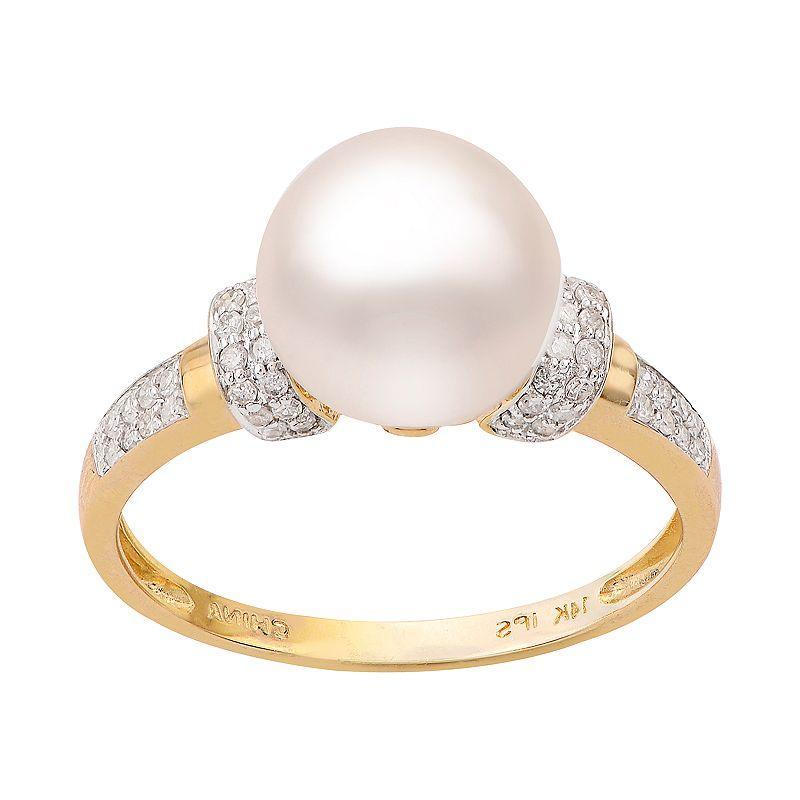 PearLustre by Imperial 14k Gold Freshwater Cultured Pearl & 1/5 Carat T.W. Diamond Ring, Womens Product Image