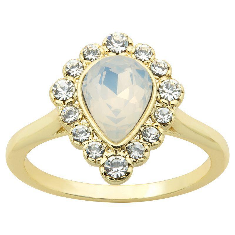 Brilliance Gold Tone Simulated White Opal Oval Halo Ring, Womens Product Image