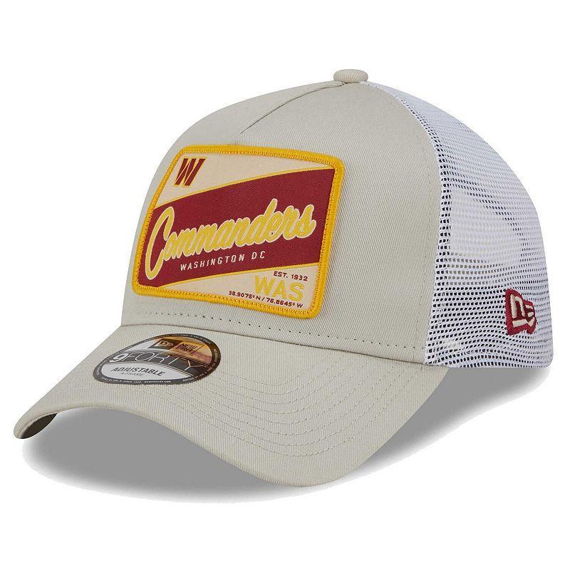 Mens New Era Stone/White Washington Commanders Happy Camper A-Frame Trucker 9FORTY Adjustable Hat Product Image