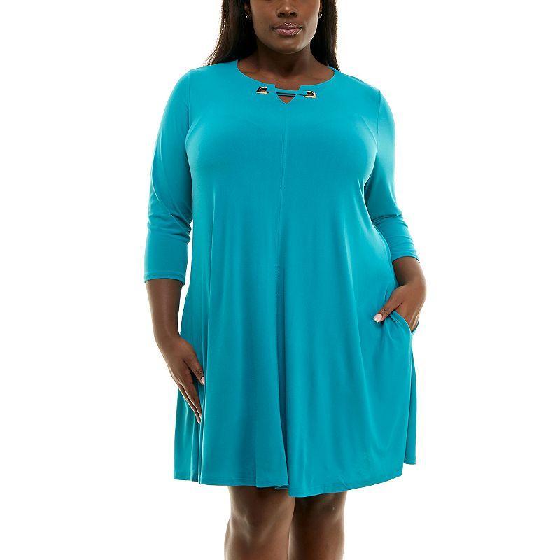 Plus Size Nina Leonard Grommet Notchneck Dress, Womens Green Product Image