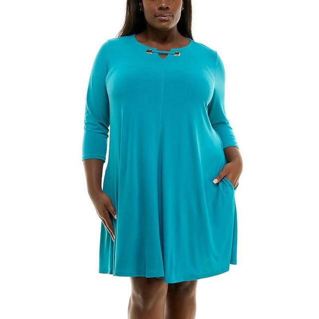 Plus Size Nina Leonard Grommet Notchneck Dress, Womens Product Image