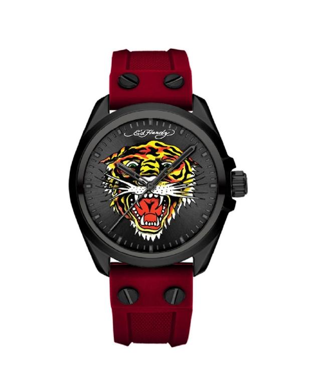 Ed Hardy Singles Mens Skull Print Dial/Matte Red Silicone Strap Analog Watch Product Image