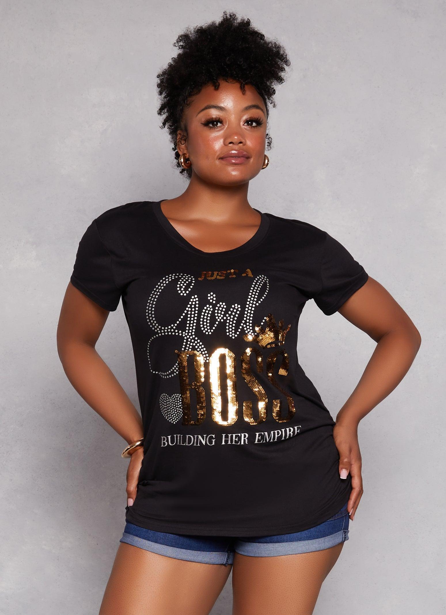 Womens Plus Size Just A Girl Boss Sequin Graphic Tee Product Image