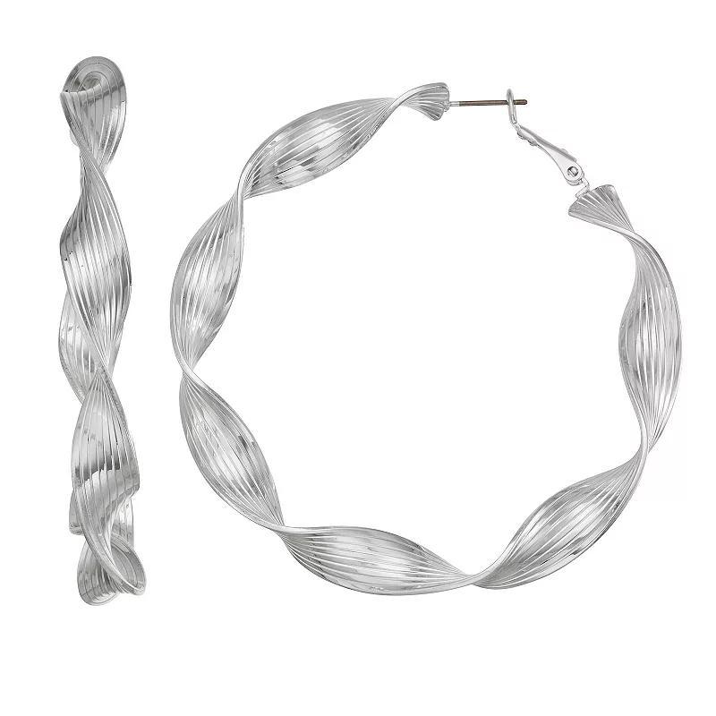 Nine West Silver Tone Twisted Hoop Earrings, Womens Product Image