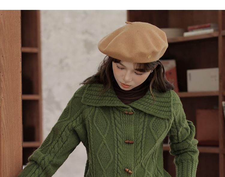 Collared Plain Cable Knit Toggle Cardigan Product Image