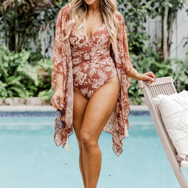 Lost In The Tropics Brown Printed Swimsuit Cover Up FINAL SALE Product Image