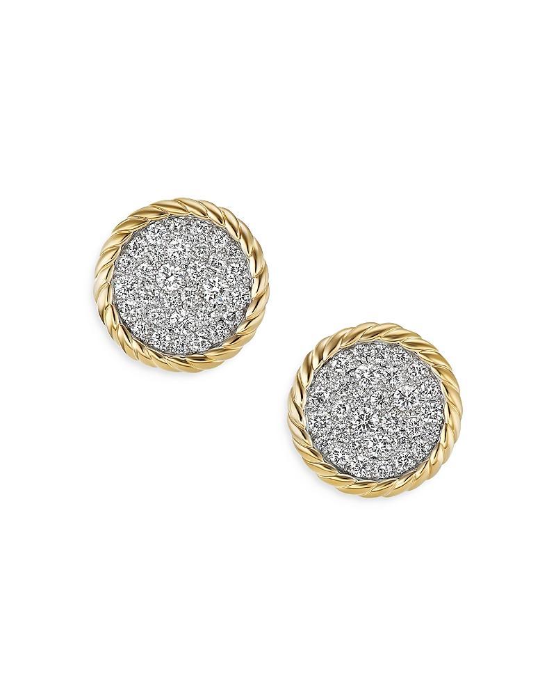 Womens DY Elements Button Stud Earrings In 18K Yellow Gold With Pav Diamonds Product Image