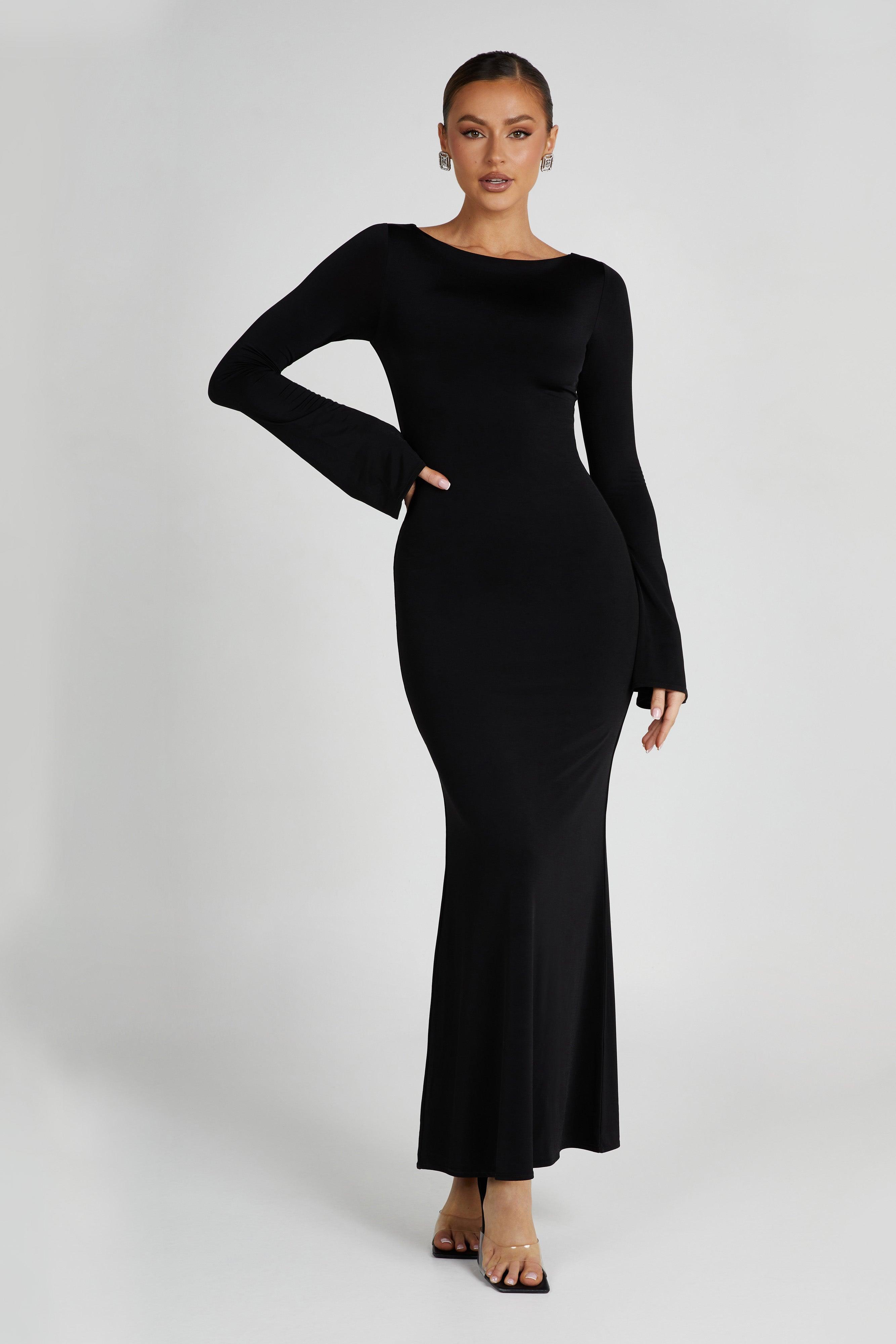 Tarna Slinky Fishtail Maxi Dress - Black Product Image