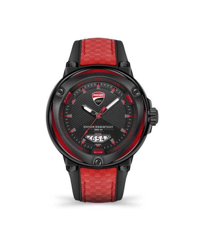 Ducati Corse Mens Partenza Black and Red Silicone Strap Watch 49mm - Black, Red Product Image