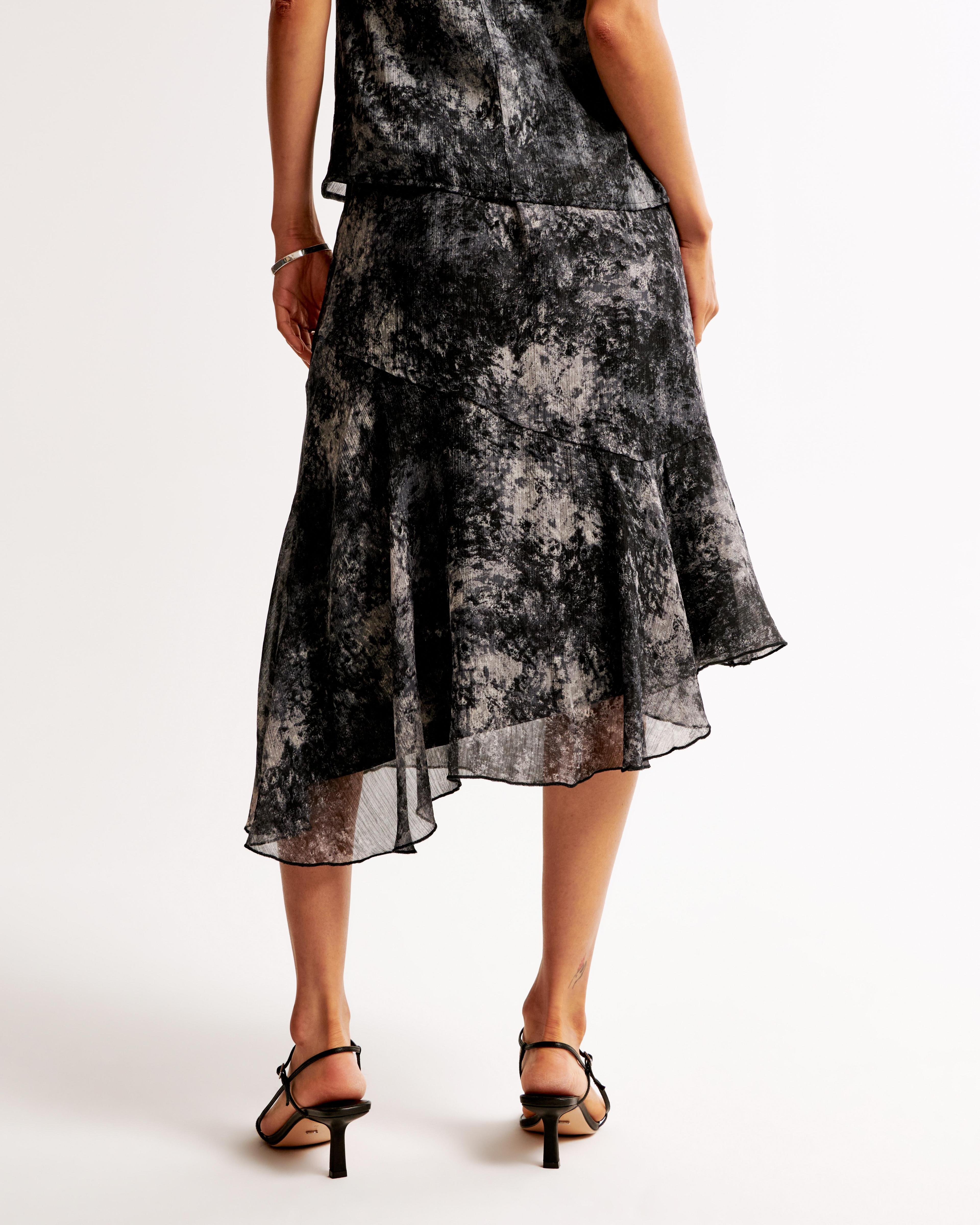 Crinkle Asymmetrical Midi Skirt Product Image