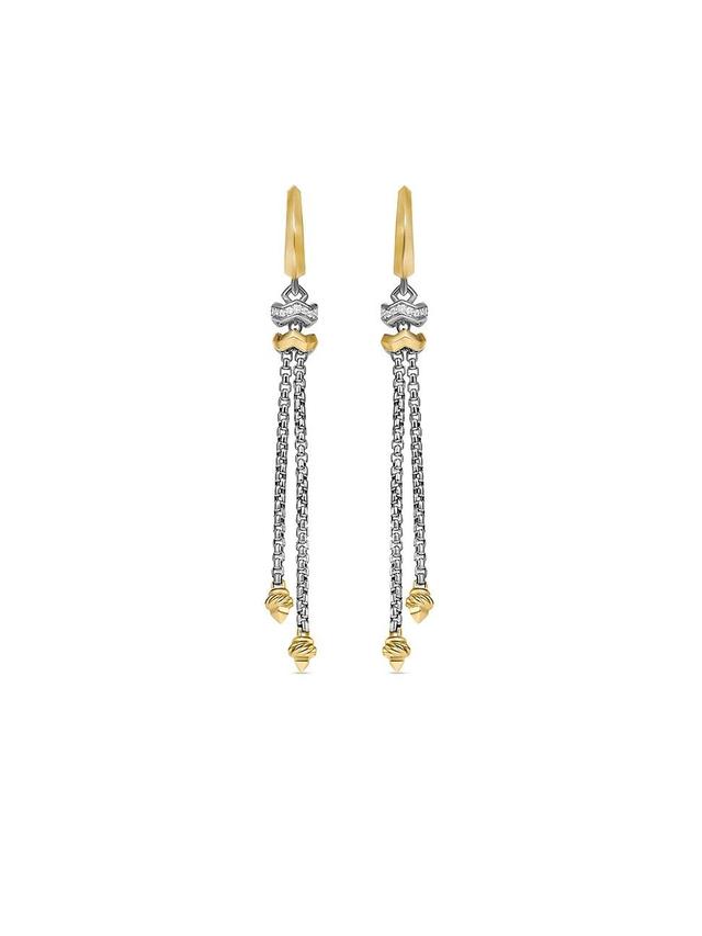 Womens Zig Zag Stax Chain Drop Earrings in Sterling Silver with 18K Yellow Gold and Diamonds 66MM Product Image