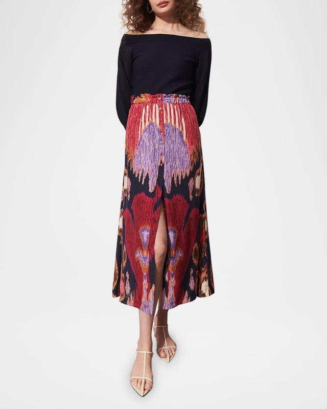 Bastien Ikat-Print Button-Front Midi Skirt Product Image