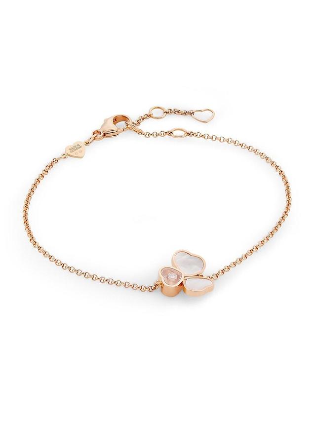 Womens Happy Hearts Wings 18K Rose Gold, Diamond & Mother-Of-Pearl Bracelet Product Image