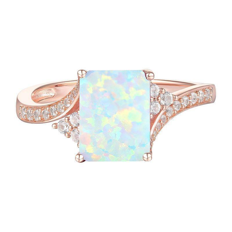 14k Rose Gold Over Silver Lab-Created Opal & Lab-Created White Sapphire Ring, Womens Pink Product Image